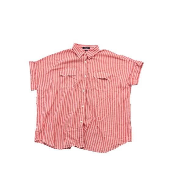 Chaps Denim Tops - Chaps Denim Womens Large Red White Striped Short Sleeve Button Down Shirt Pocket